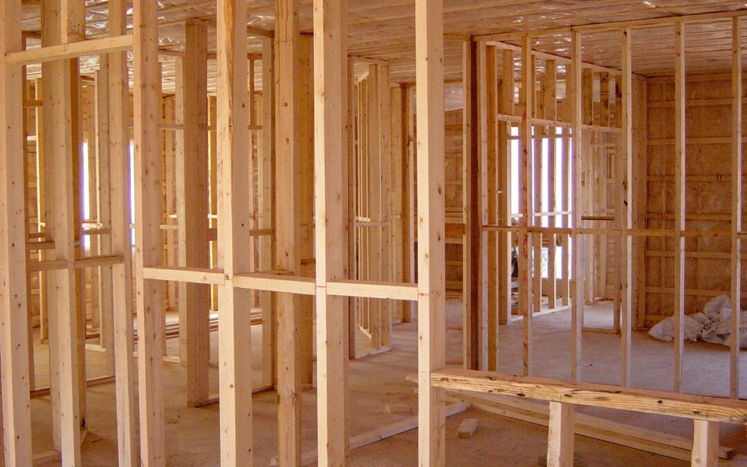 Photo of interior framing of a home under construction